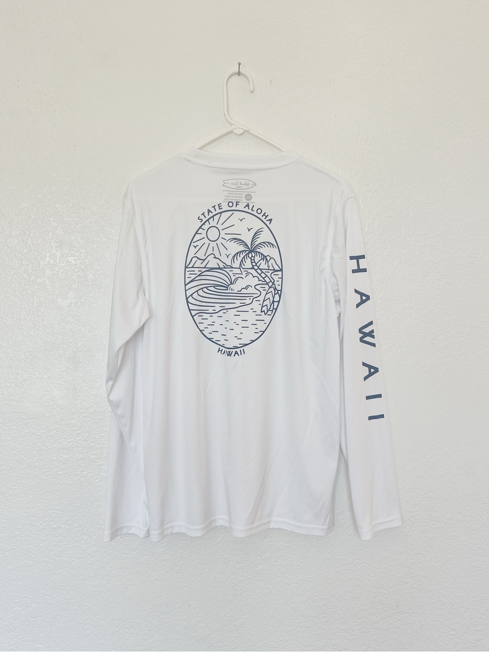 State of Aloha Hawaii Tee Long Sleeve White Shirt Island Sea Surf Rash Guard XL
